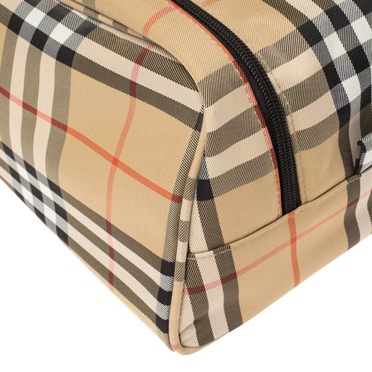 Pre Owned Burburry Golf Beige House Check Canvas Toiletry Bag