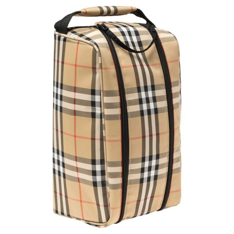 Pre Owned Burburry Golf Beige House Check Canvas Toiletry Bag
