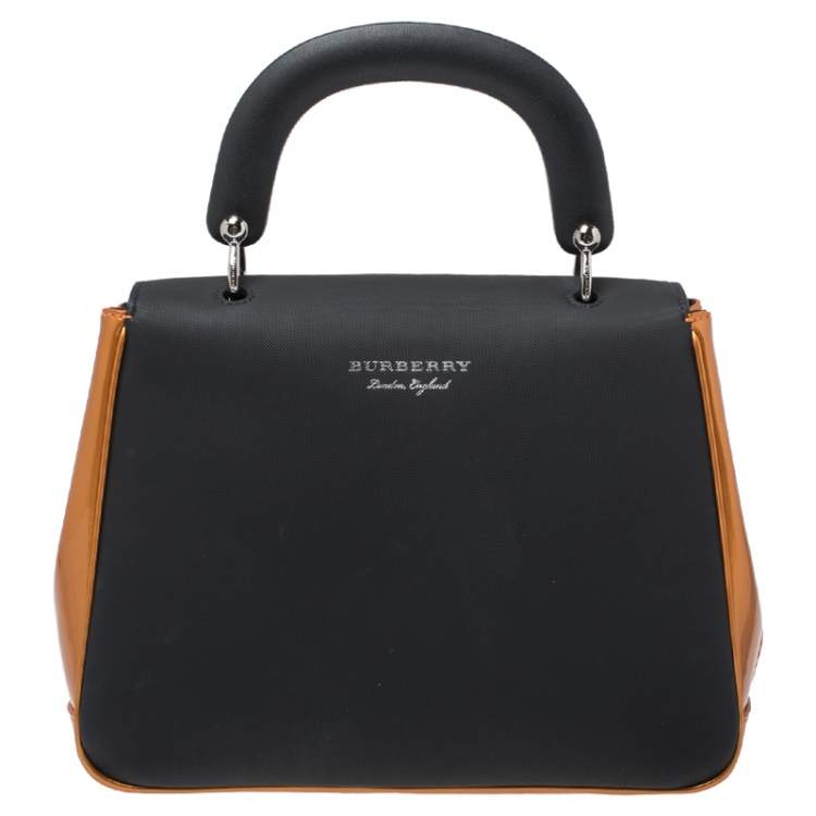 Pre Owned Burberry Tri Color Patent and Leather Medium DK88 Top Handle Bag