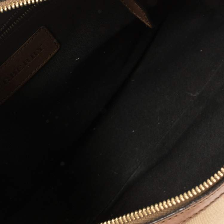 Pre Owned Burberry Brown Nova Check Canvas and Leather Alchester Bowling Bag