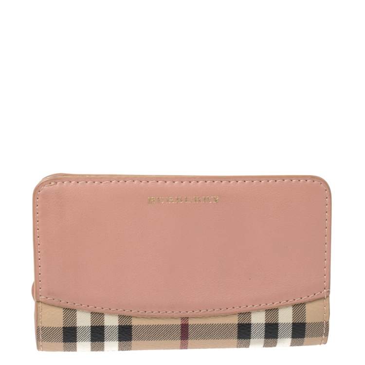 Burberry Beige/Peach Haymarket Check Canvas and Leather Bifold