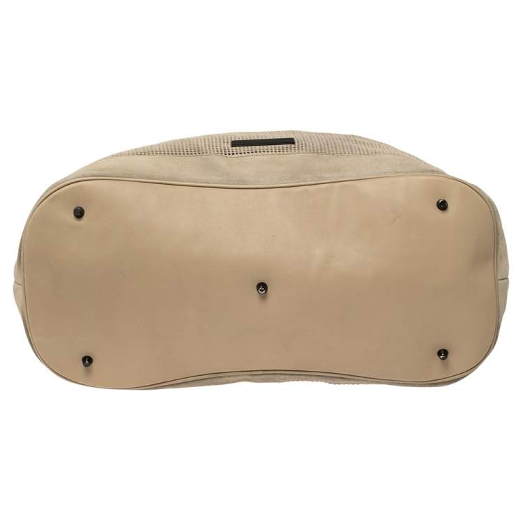 Pre Owned Burberry Beige Perforated Suede and Leather Oversized Hobo