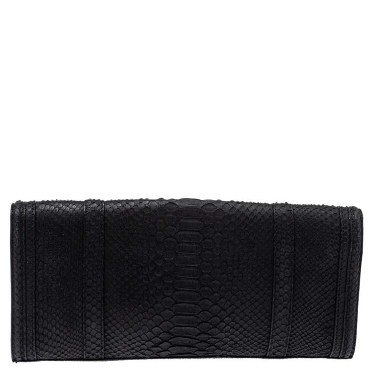 Pre Owned Burberry Black Python Double Buckle Flap Clutch
