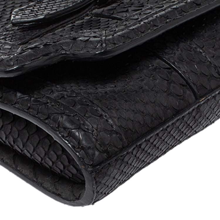 Pre Owned Burberry Black Python Double Buckle Flap Clutch