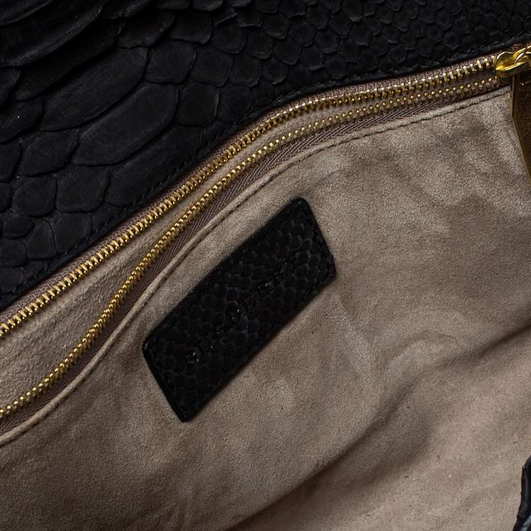 Pre Owned Burberry Black Python Double Buckle Flap Clutch