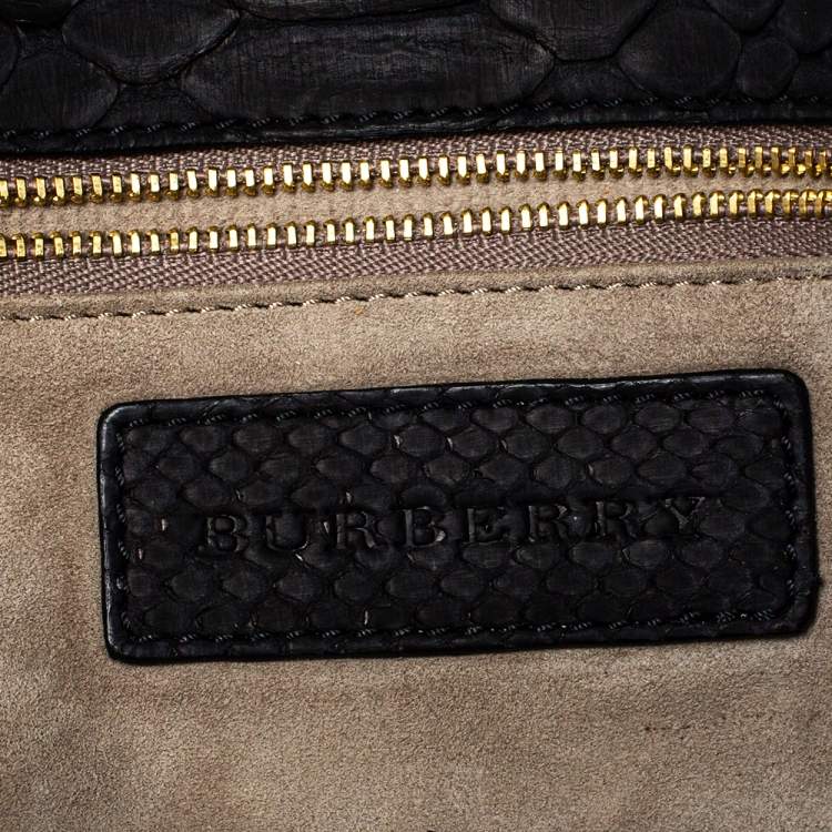 Pre Owned Burberry Black Python Double Buckle Flap Clutch