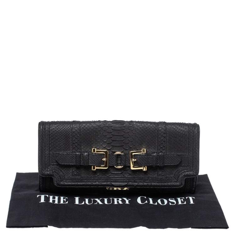 Pre Owned Burberry Black Python Double Buckle Flap Clutch