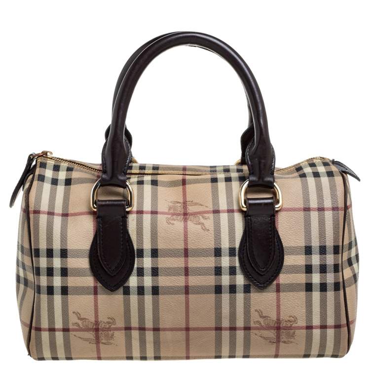 Burberry, Bags, Burberry Brownbeige Haymarket Check Pvc Small Chester  Bowling Bag