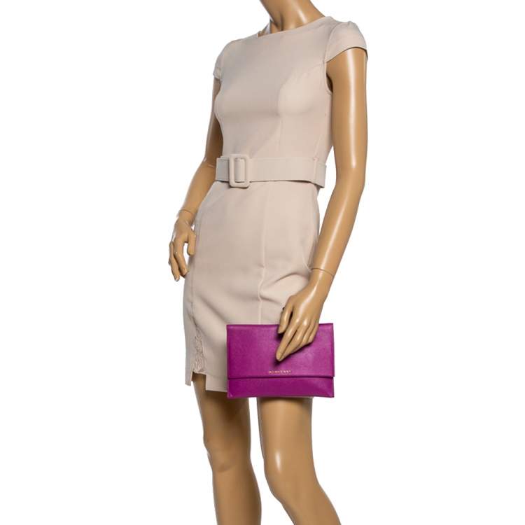 Pre Owned Burberry Fuchsia Leather Northchurch Clutch