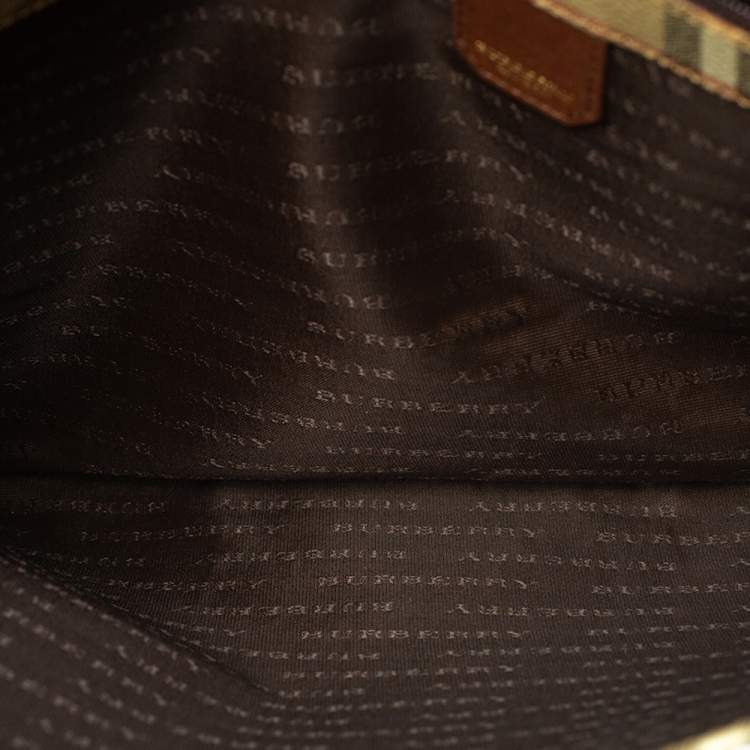 Pre Owned Burberry Beige/Brown Haymarket Check PVC and Leather Flap Oversized Clutch