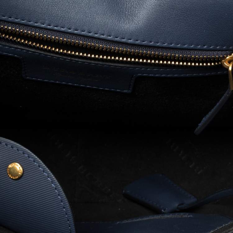 Pre Owned Burberry Blue/Tan Leather Medium DK88 Top Handle Bag