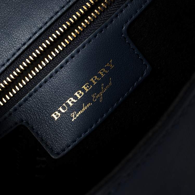 Pre Owned Burberry Blue/Tan Leather Medium DK88 Top Handle Bag