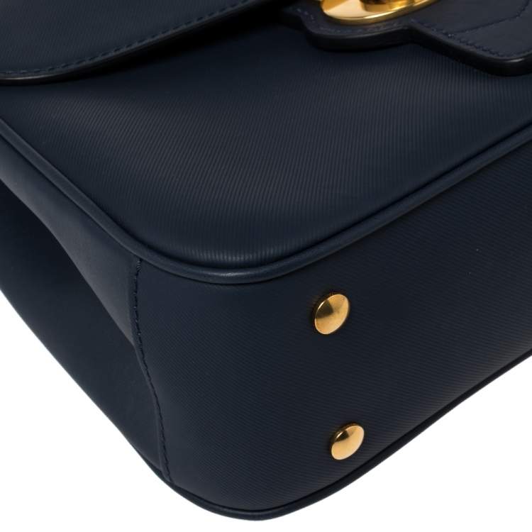 Pre Owned Burberry Blue/Tan Leather Medium DK88 Top Handle Bag