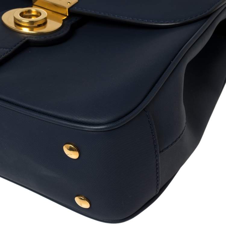 Pre Owned Burberry Blue/Tan Leather Medium DK88 Top Handle Bag
