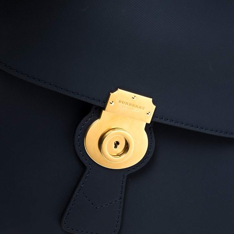 Pre Owned Burberry Blue/Tan Leather Medium DK88 Top Handle Bag