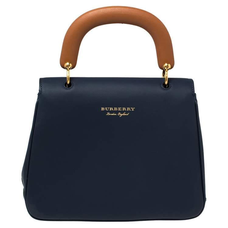 Pre Owned Burberry Blue/Tan Leather Medium DK88 Top Handle Bag