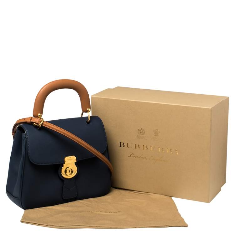 Pre Owned Burberry Blue/Tan Leather Medium DK88 Top Handle Bag