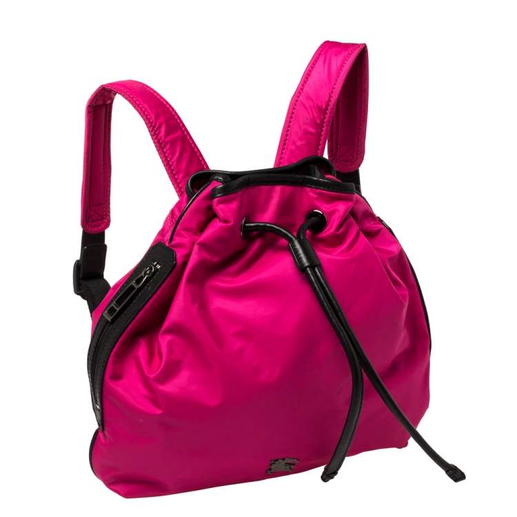 Pre Owned Burberry Pink/Black Nylon and Leather Drawstring Backpack