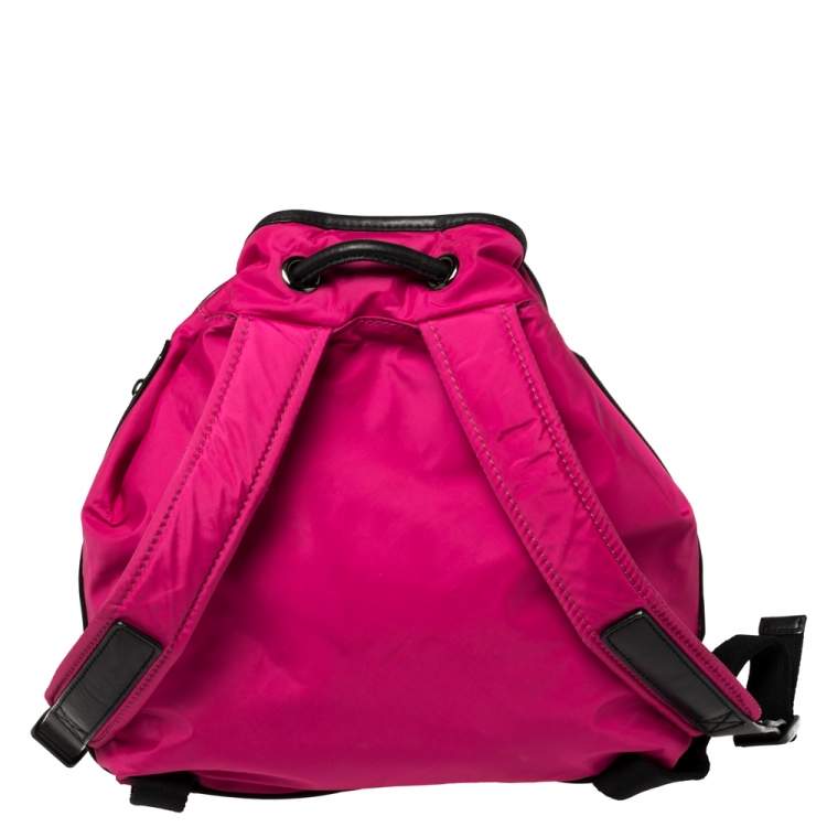 Pre Owned Burberry Pink/Black Nylon and Leather Drawstring Backpack