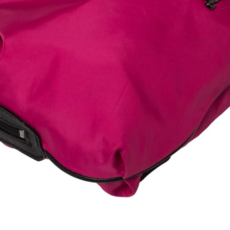 Pre Owned Burberry Pink/Black Nylon and Leather Drawstring Backpack