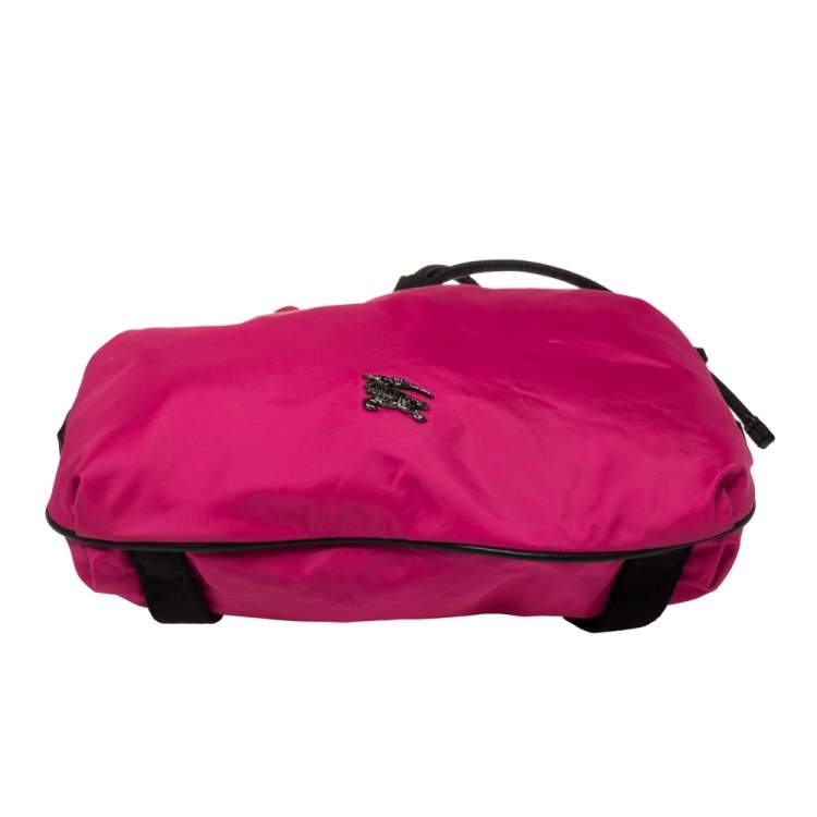 Pre Owned Burberry Pink/Black Nylon and Leather Drawstring Backpack