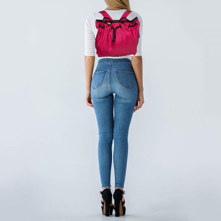 Pre Owned Burberry Pink/Black Nylon and Leather Drawstring Backpack