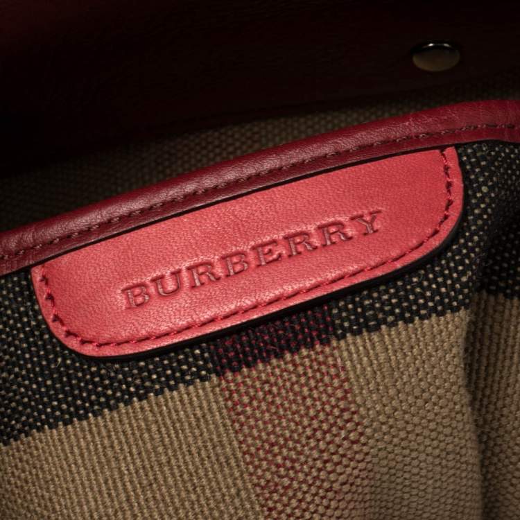 Pre Owned Burberry Brown/Red House Check Canvas and Leather Drawstring Backpack