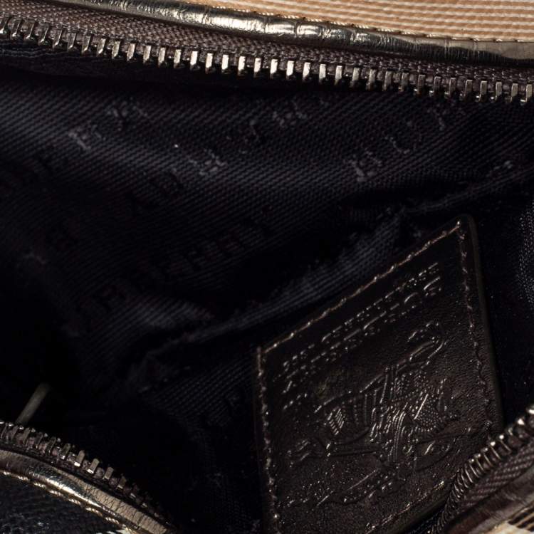 Pre Owned Burberry Beige/Metallic Nova Check PVC and Leather Wristlet Pouch