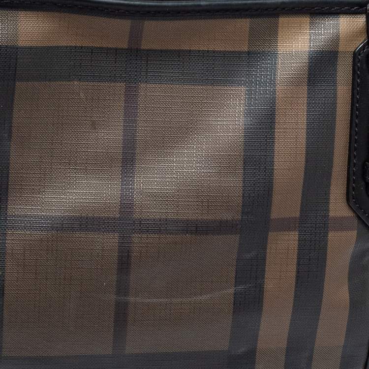 Pre Owned Burberry Brown/Black Smoke Check PVC and Leather Tote