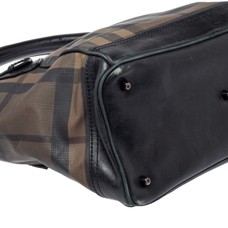 Pre Owned Burberry Brown/Black Smoke Check PVC and Leather Tote