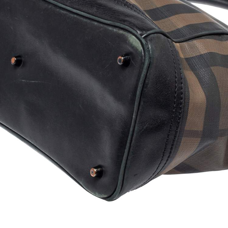 Pre Owned Burberry Brown/Black Smoke Check PVC and Leather Tote