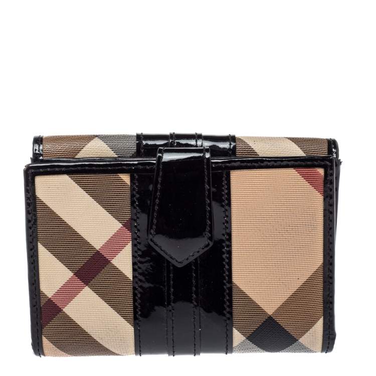 Pre Owned Burberry Black/Beige PVC and Patent Leather Penrose Compact Wallet