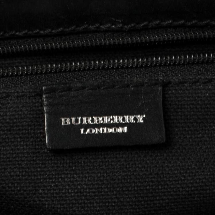 Pre Owned Burberry Black Classic Check Wool and Croc Embossed Leather Vintage Flap Tp Handle Bag