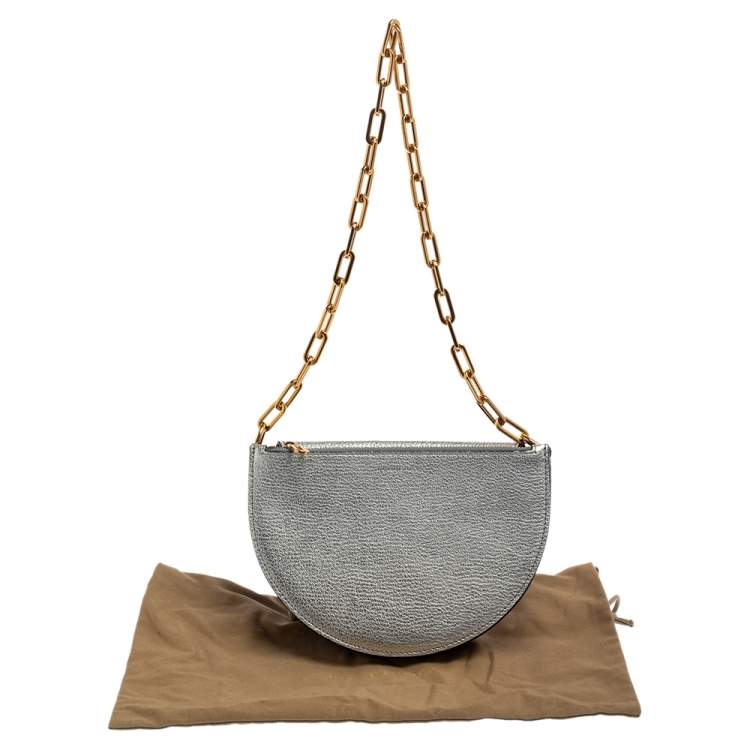 Pre Owned Burberry Silver Foil Leather Pecan Chain Strap Shoulder Bag