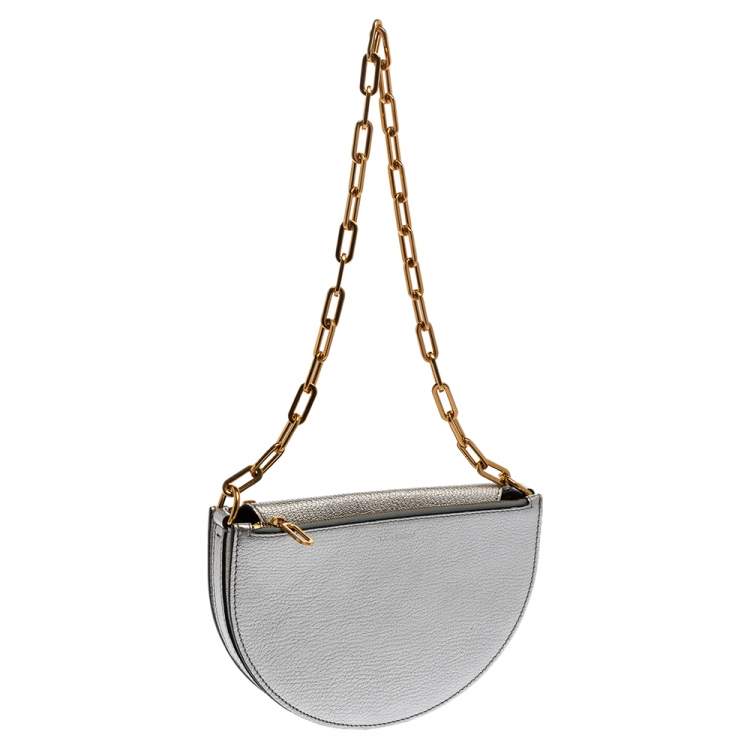 Pre Owned Burberry Silver Foil Leather Pecan Chain Strap Shoulder Bag