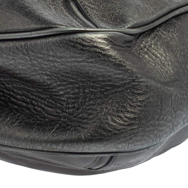 Pre Owned Burberry Metallic Anthracite Leather Fairby Hobo