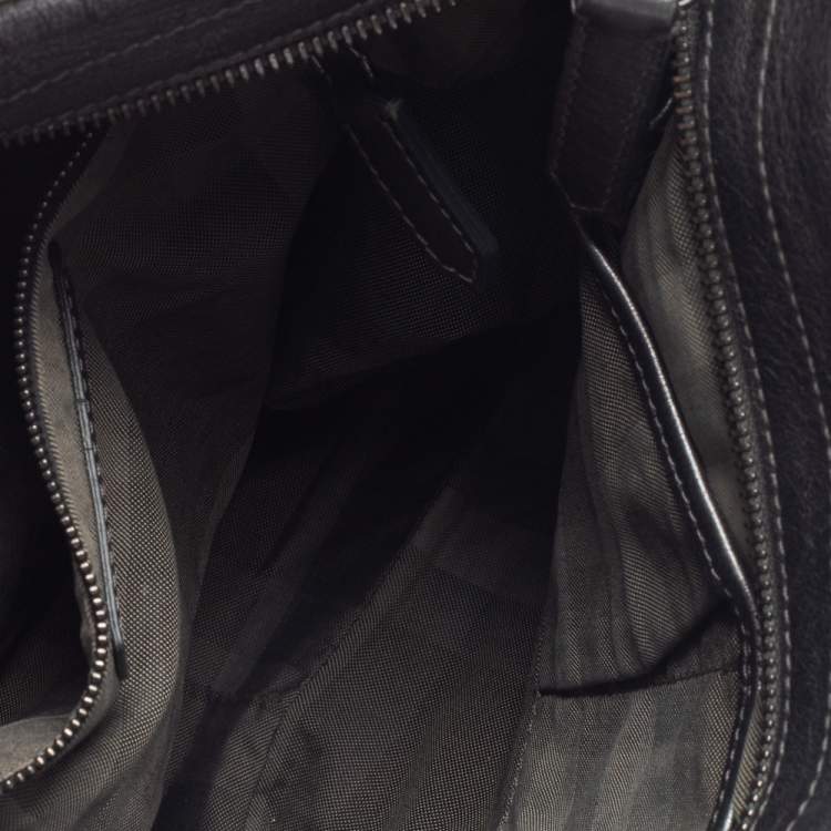 Pre Owned Burberry Metallic Anthracite Leather Fairby Hobo