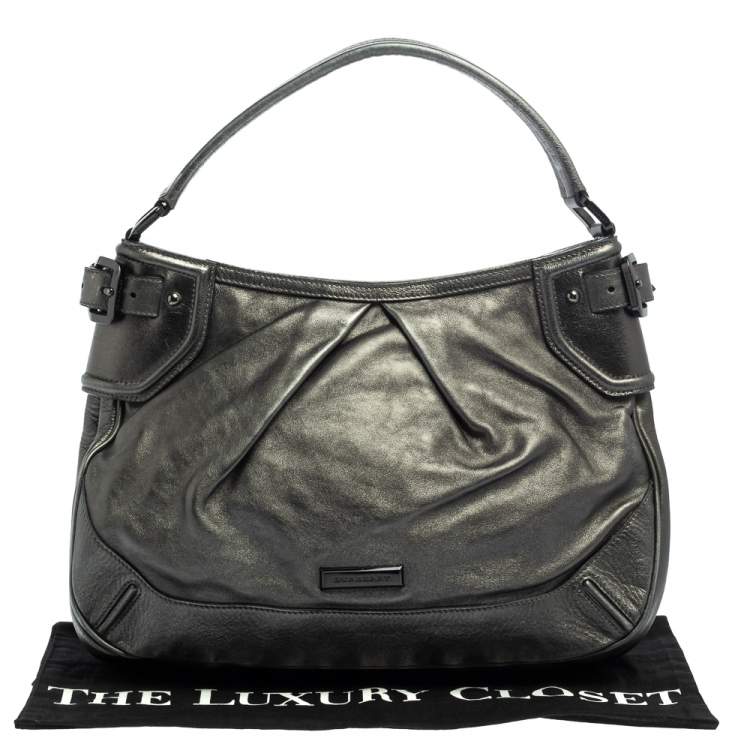 Pre Owned Burberry Metallic Anthracite Leather Fairby Hobo