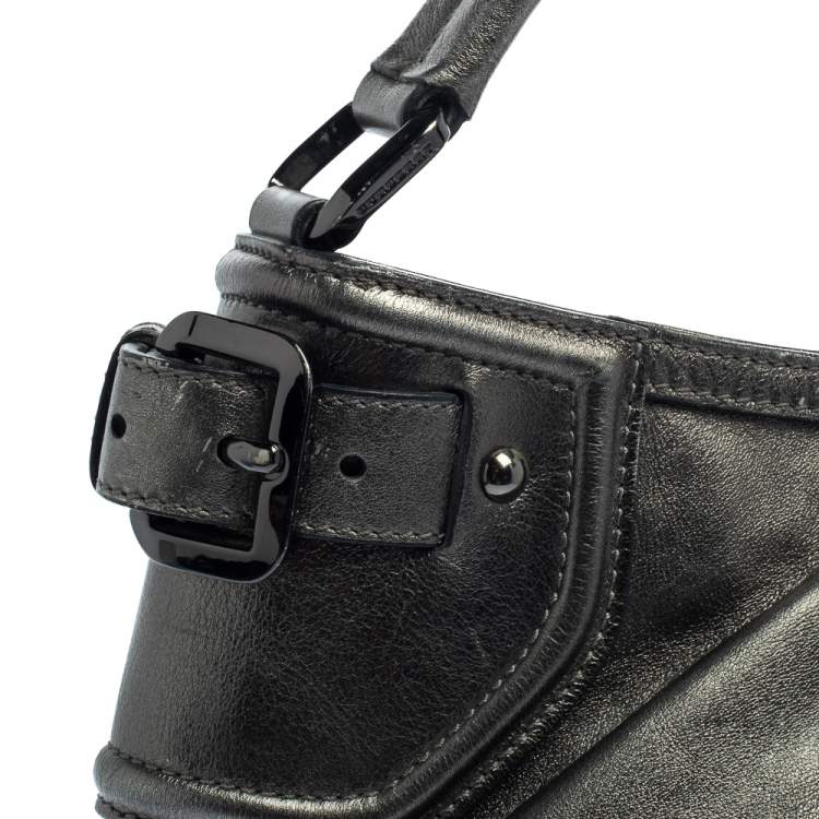 Pre Owned Burberry Metallic Anthracite Leather Fairby Hobo