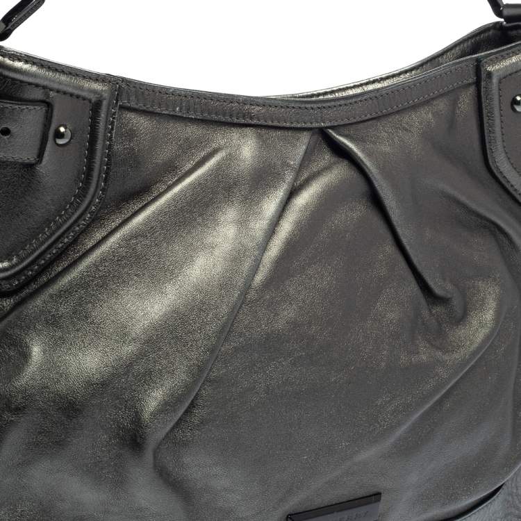 Pre Owned Burberry Metallic Anthracite Leather Fairby Hobo