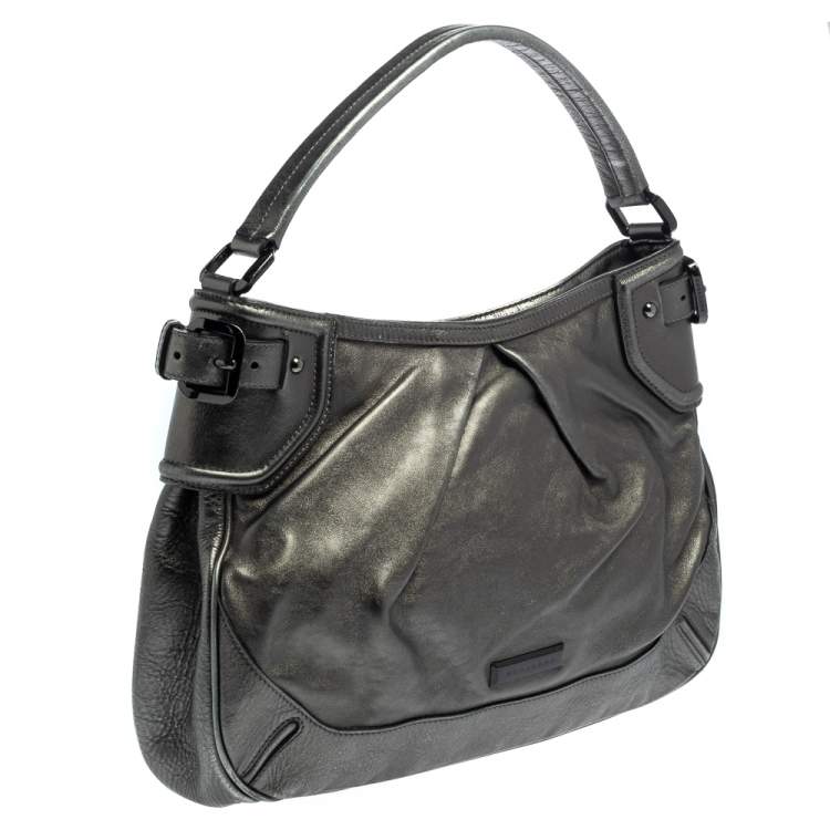 Pre Owned Burberry Metallic Anthracite Leather Fairby Hobo