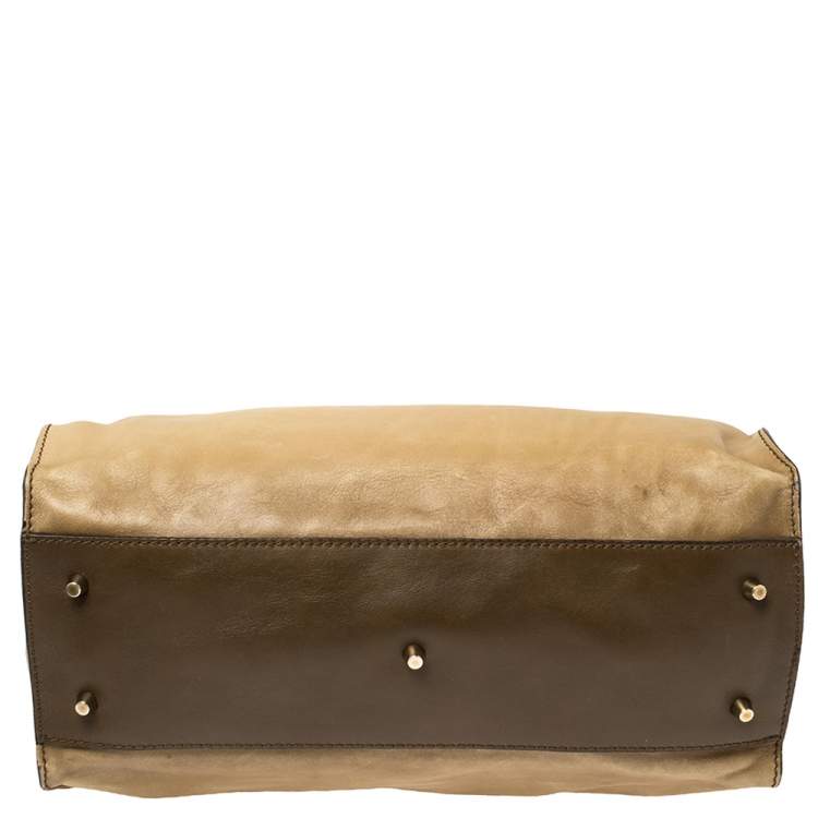Pre Owned Burberry Two Tone Brown Leather Satchel