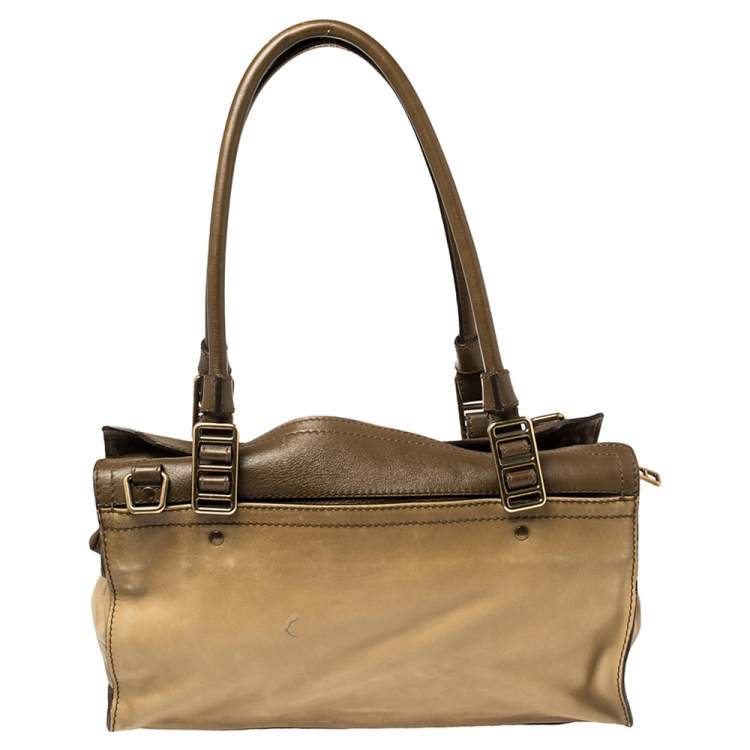 Pre Owned Burberry Two Tone Brown Leather Satchel
