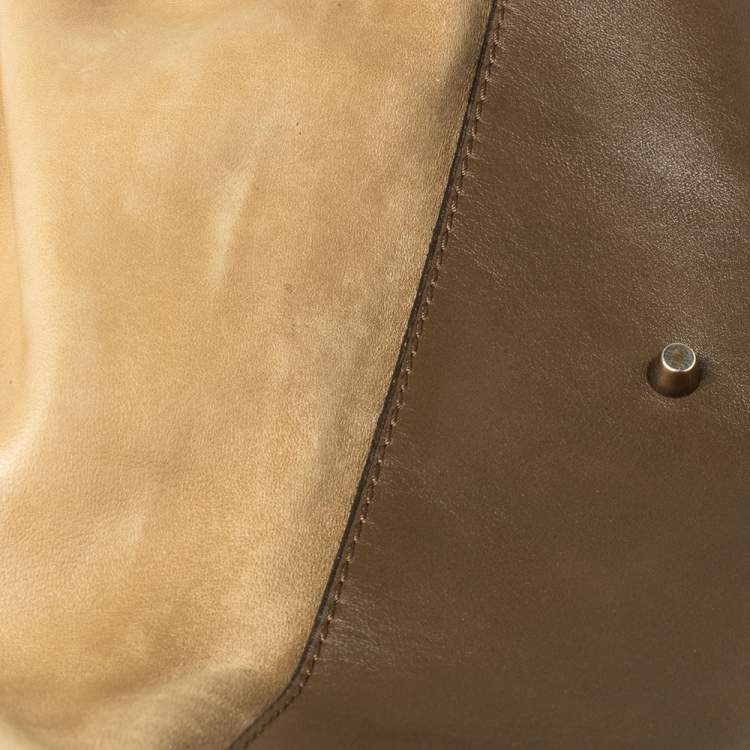 Pre Owned Burberry Two Tone Brown Leather Satchel
