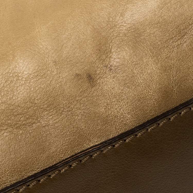 Pre Owned Burberry Two Tone Brown Leather Satchel