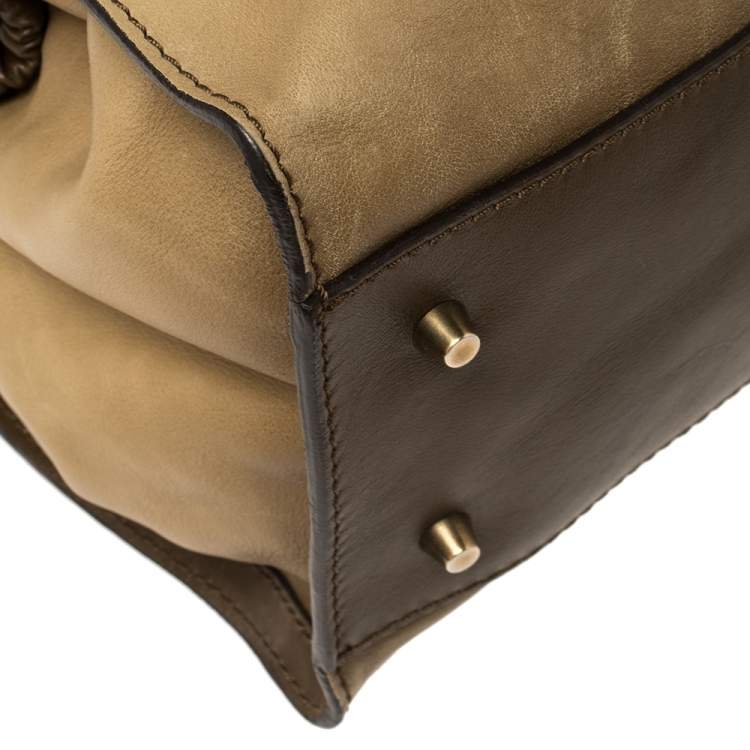 Pre Owned Burberry Two Tone Brown Leather Satchel