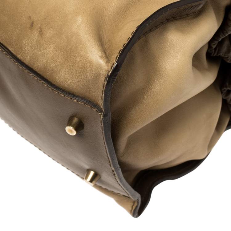Pre Owned Burberry Two Tone Brown Leather Satchel