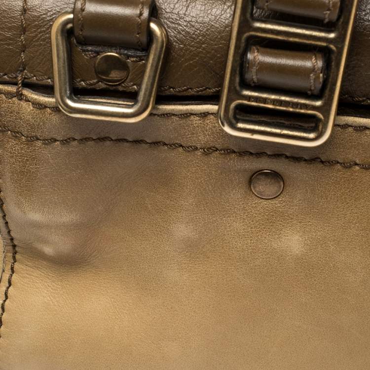 Pre Owned Burberry Two Tone Brown Leather Satchel