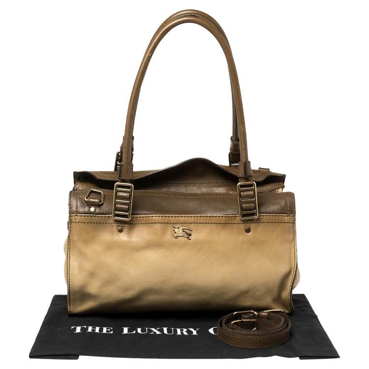 Pre Owned Burberry Two Tone Brown Leather Satchel