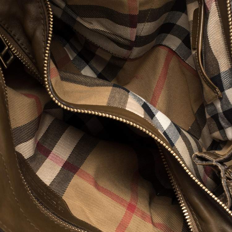 Pre Owned Burberry Two Tone Brown Leather Satchel